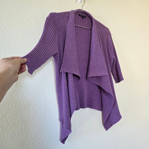 Eileen Fisher Open Front Cardigan Sweater Ribbed Merino Wool Lilac Women Size S - Picture 4 of 10